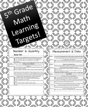 Preview of 5th Grade Math Learning Targets