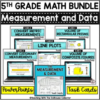 Preview of 5th Grade Math Measurement and Data PowerPoint Lessons & Task Cards