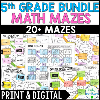 Preview of 5th Grade Math Maze Bundle | Math Center Worksheets | Interactive Notebook