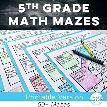 Preview of 5th Grade Math Mazes Worksheets Activity Bundle Fractions Decimals Measurement