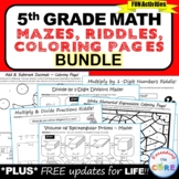 5th Grade Math Mazes, Riddles & Color by Number Back to School BUNDLE