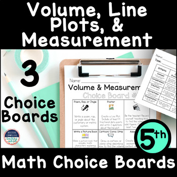 Preview of 5th Grade Math Menus & Choice Boards Volume, Measurement, & Line Plots