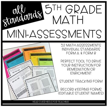 Preview of 5th Grade Math Mini-Assessments | All Standards | Distance Learning