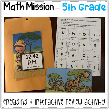 Preview of 5th Grade Math Mission - Escape Room - Safari Mystery End of Year Review