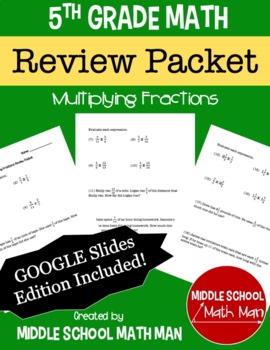 Preview of 5th Grade Math Multiplying Fractions Review Packet | Worksheets