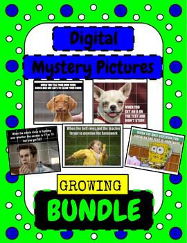 Preview of 5th Grade Math Mystery Pictures Funny Memes | Self-Checking | Growing Bundle