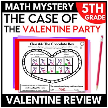Preview of 5th Grade Math Mystery Valentine's Day | Fifth Grade Math Worksheets Escape Room