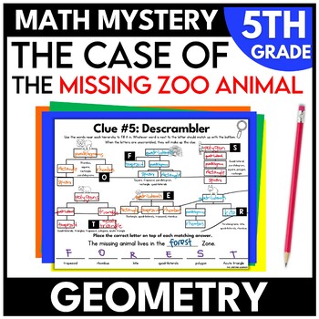 Preview of 5th Grade Geometry Math Mystery Hierarchy of Shapes Zoo Escape Room