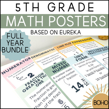 Preview of 5th Grade Math Posters BOHO Bundle - FULL YEAR - Eureka, Word Wall, Anchor Chart