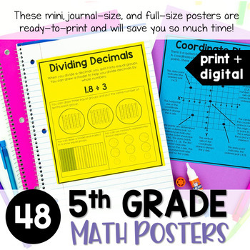 Preview of 5th Grade Math Posters Includes Place Value
