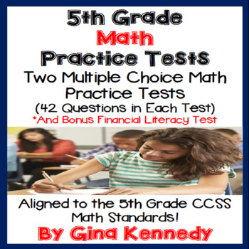 Preview of 5th Grade Math Practice Tests, Two 42 Question Tests, + Financial Literacy Test