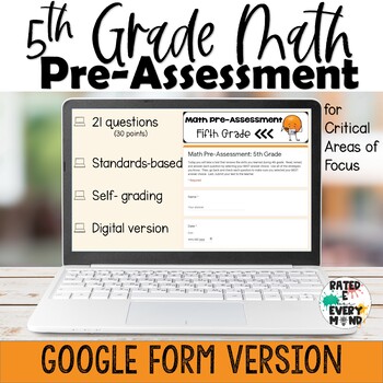 Preview of 5th Grade Math Pre-Assessment Beginning of Year Math Test Distance Learning