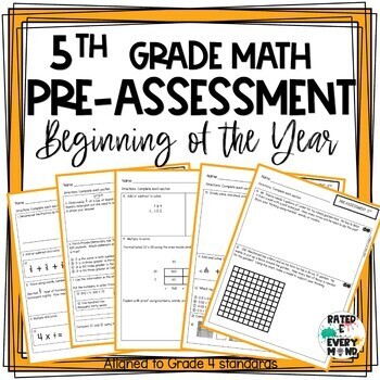 Preview of 5th Grade Math Pre-Assessment Beginning of Year Math Test Intervention Tool