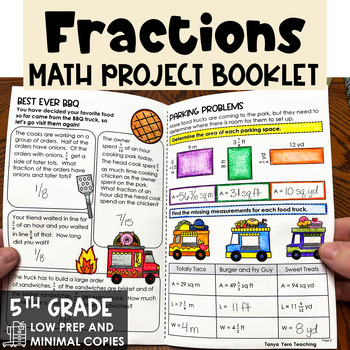 Preview of 5th Grade Math Project Booklet Fractions Math Review Math Test Prep