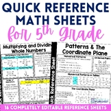5th Grade Math Quick Reference Sheets / 5th Grade Test Pre