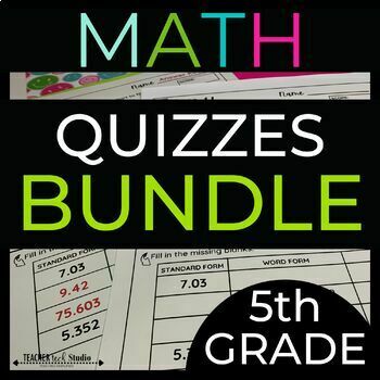 Preview of 5th Grade Math Quiz Assessments Printable for ENTIRE YEAR Quizzes Fifth Grade