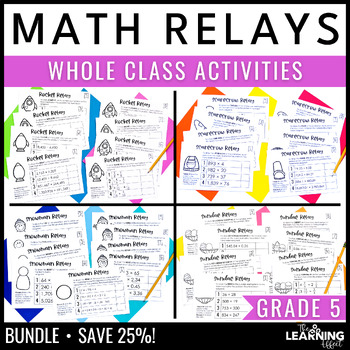 Preview of 5th Grade Math Review Relay Games BUNDLE | Fun No Prep Whole Class Activities