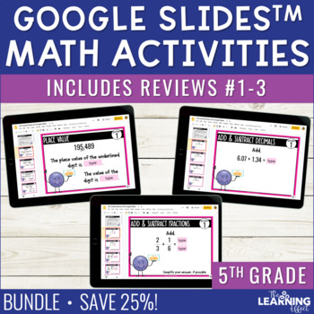 Preview of 5th Grade Math Spiral Review #1-3 Google Slides BUNDLE | End of Year Activities