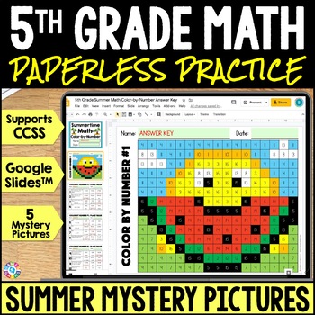 Preview of 5th Grade End of the Year Math Review Activities Summer Color by Number Slides