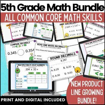 Preview of 5th Grade Math Skill Review Activity Bundle Digital Resource 50% OFF