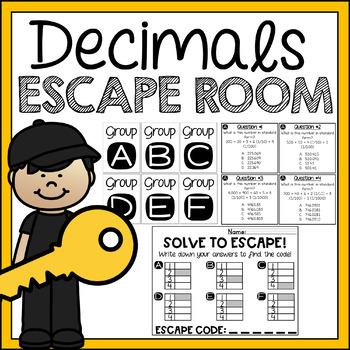 Preview of 5th Grade Math Review Activity Decimals Escape Room