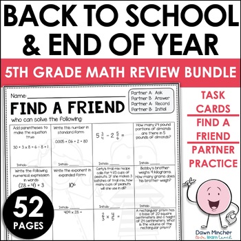 Preview of 5th Grade Math Review Back to School Math Review and End of the Year Activities