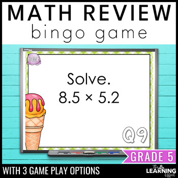Preview of 5th Grade Math Spiral Review Bingo Game | End of Year Test Prep Activity