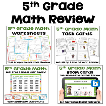 Preview of End of Year Review - 5th Grade Math Bundle with Worksheets, Task Cards and Games