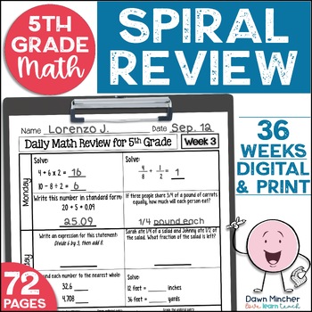 Preview of 5th Grade Math Review Daily Spiral Morning Work Warm Ups Bundle Print & Google