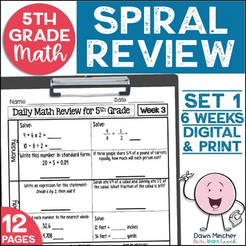 Preview of 5th Grade Math Spiral Review Daily Math Review Morning Work Grade 5 Warm Ups #1