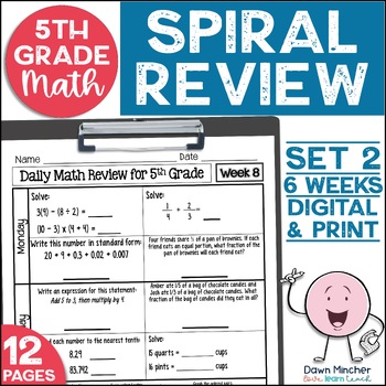 Preview of 5th Grade Math Review Daily Spiral Morning Work Warm Ups Print & Google Set 2