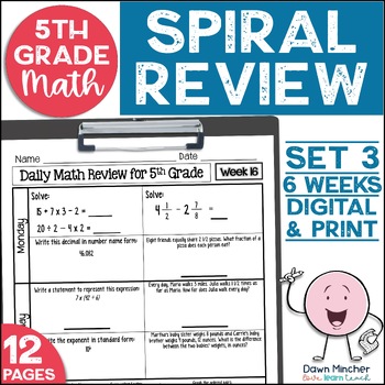 Preview of 5th Grade Math Review Daily Spiral Morning Work Warm Ups Print & Google Set 3