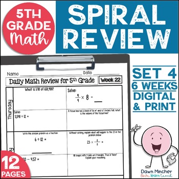 Preview of 5th Grade Math Review Daily Spiral Morning Work Warm Ups Print & Google Set 4