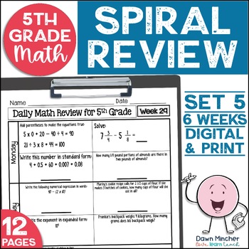 Preview of 5th Grade Math Review Daily Spiral Morning Work Warm Ups Print & Google Set 5