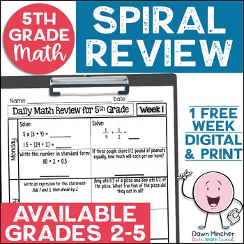 Preview of 5th Grade Math Review Daily Spiral Morning Work Warm Ups Print & Google Week 1