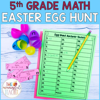 Preview of 5th Grade Math Review Easter Egg Hunt | EDITABLE