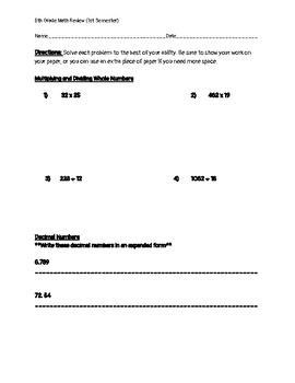 Preview of 5th Grade Math Review - Mixed Concepts Packet (Multiple Pages)