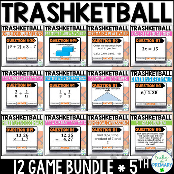 Preview of 5th Grade Math Review Game Bundle | Trashketball | Math Test Prep Games