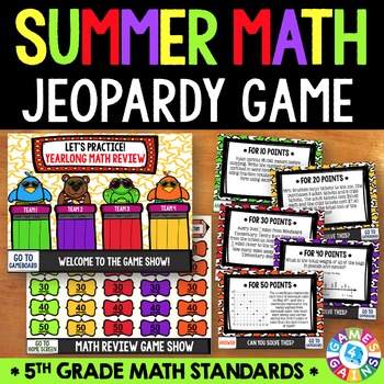 Preview of 5th Grade Fun End of the Year Math Review Activity Jeopardy Game Show Summer