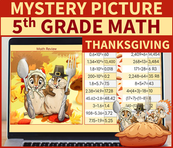 Preview of 5th Grade Math Review | Mystery Picture Thanksgiving Chipmunks