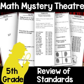 Preview of 5th Grade Math Review Mystery Theatre Game 5.NBT.5 5.OA.1 5.OA.2 5.NBT.7 5.NBT.3