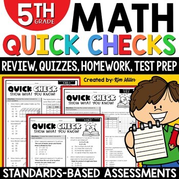 Preview of 5th Grade Math Review Worksheets Assessments Homework Morning Work Test Prep
