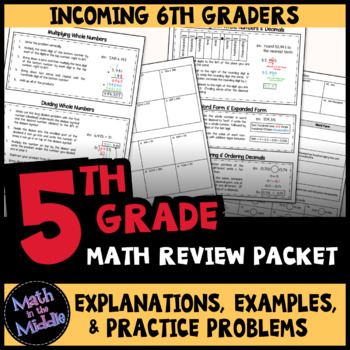 Preview of 5th Grade Math Review Packet - Math Test Prep Packet for End of Year