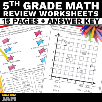 Preview of 5th Grade Math Review Packet Back to School Math Activities and Worksheets