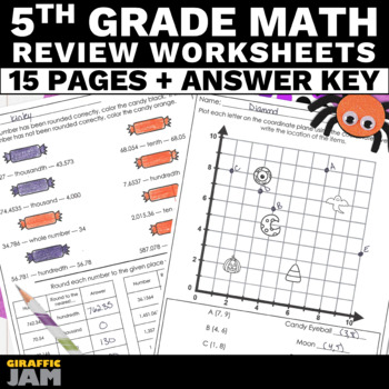 Preview of 5th Grade Halloween Math Review Packet of Halloween Activities for Math Review