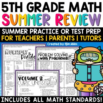 Preview of 5th Grade Math Review Packet Summer Math Test Prep Homework Assessment Worksheet
