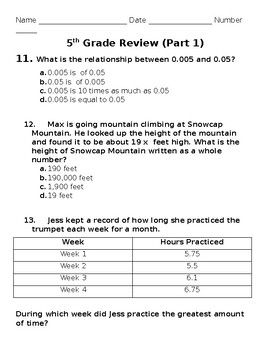 Preview of 5th Grade Math Review/Practice *English  + Spanish*