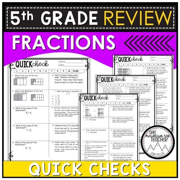 Preview of 5th Grade Math Review | Quick Assessments | Fractions | 5.NF | UPDATED