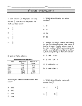 5th grade math review quizzes 11 15 by d math tpt