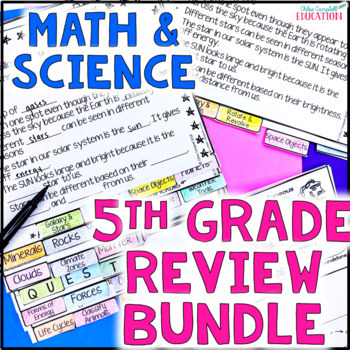 Preview of Science & Math Standardized Test Prep 5th Grade Review Packets Flip Books BUNDLE